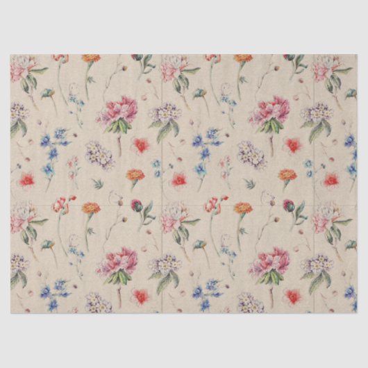  Floral Flower Pattern Pastel Cream Art Tissuepapier (Voorkant)