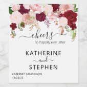 Floral Flower Wedding Blush Burgundy Wijn Etiket (Enkel label)