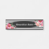 Floral Flowers Black and White Girl's Deur Sign Deurbordje (Voorkant)
