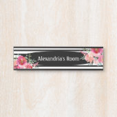 Floral Flowers Black and White Girl's Deur Sign Deurbordje (Voorkant)