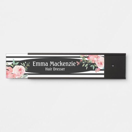 Floral Flowers Black and White Kantoor DeurSign Deurbordje (Voorkant)