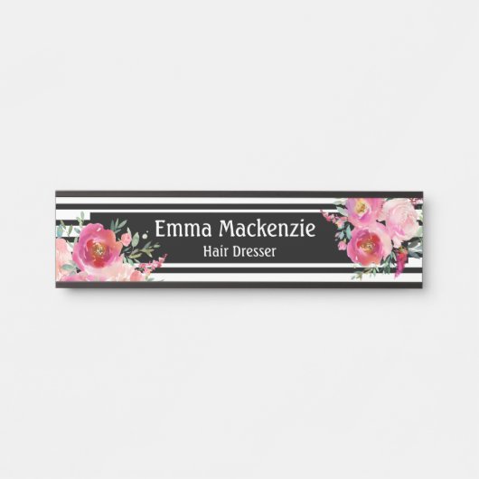 Floral Flowers Black and White Kantoor DeurSign Deurbordje (Voorkant)