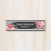 Floral Flowers Black and White Kantoor DeurSign Deurbordje (Voorkant)