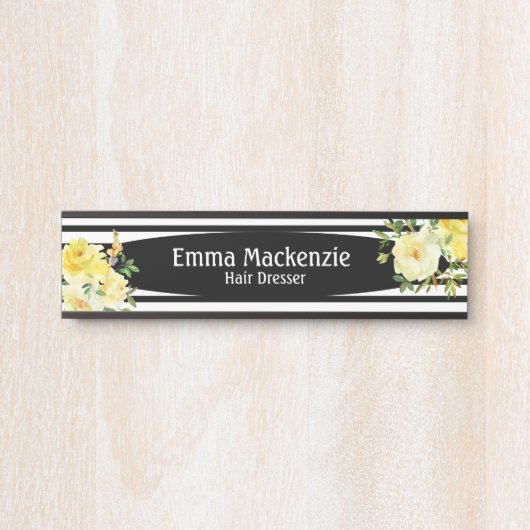 Floral Flowers Black and White Kantoor DeurSign Deurbordje (Voorkant)