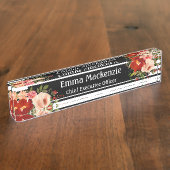 Floral Flowers Black and White Naambordje (Zijkant)