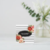 Floral Flowers Black and White Vierkante Visitekaartje (Staand voorkant)