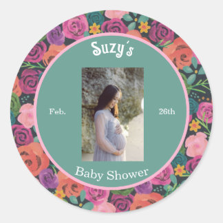 Floral Flowers Botanic girl elegant baby shower Ronde Sticker