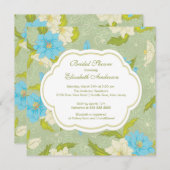 Floral Flowers Bridal Shower Invitation Blue Kaart (Voorkant / Achterkant)
