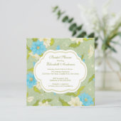 Floral Flowers Bridal Shower Invitation Blue Kaart (Staand voorkant)
