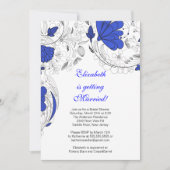 Floral Flowers Bridal Shower Invitation BLUE Kaart (Voorkant)
