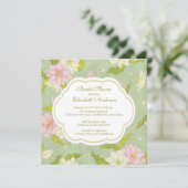 Floral Flowers Bridal Shower Invitation Roze Kaart (Staand voorkant)