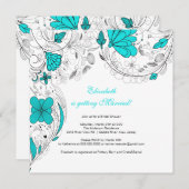 Floral Flowers Bridal Shower Invitation Turquoise Kaart (Voorkant / Achterkant)