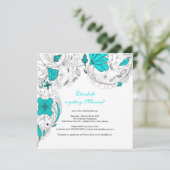 Floral Flowers Bridal Shower Invitation Turquoise Kaart (Staand voorkant)