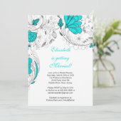 Floral Flowers Bridal Shower Invitation Turquoise Kaart (Staand voorkant)