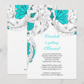 Floral Flowers Bridal Shower Invitation Turquoise Kaart (Voorkant / Achterkant)