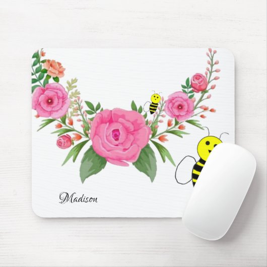 Floral Flowers Bumblebee Muismat! Muismat (Met muis)