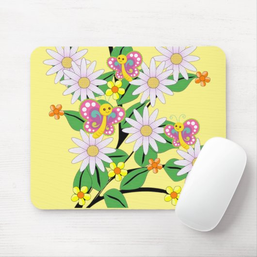 Floral Flowers Butterfly Muismat! Muismat (Met muis)