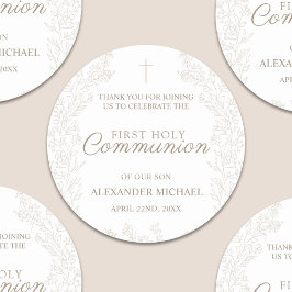 Floral Flowers Christian Cross Baptism Thank You Ronde Sticker