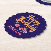 Floral Flowers Happy Birthday Handlettering Kartonnen Onderzetters (Gekanteld)