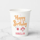 Floral Flowers Happy Birthday Handlettering Papieren Bekers (Achterkant)