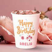 Floral Flowers Happy Birthday Handlettering Papieren Bekers
