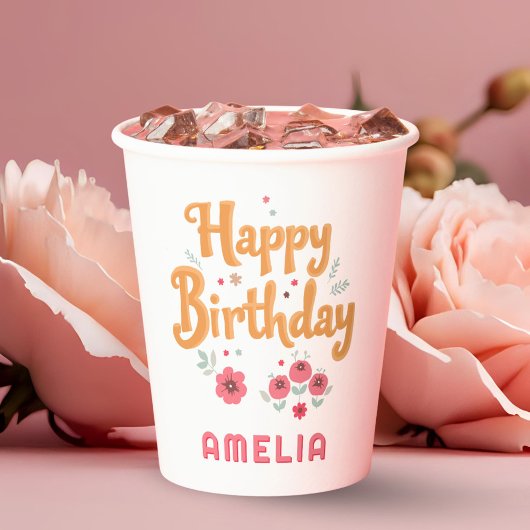 Floral Flowers Happy Birthday Handlettering Papieren Bekers