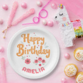Floral Flowers Happy Birthday Handlettering Papieren Bordje (Feest)