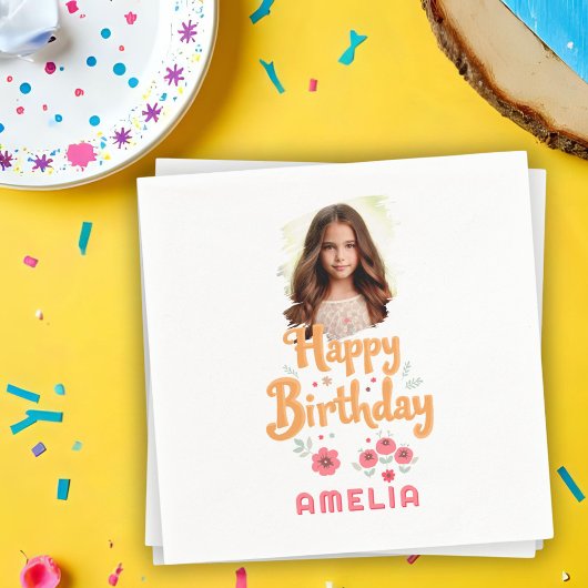 Floral Flowers Happy Birthday Handlettering Photo  Servet