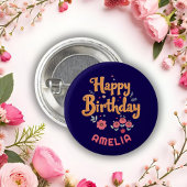 Floral Flowers Happy Birthday Handlettering Ronde Button 3,2 Cm