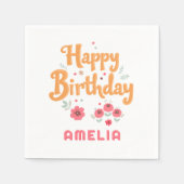 Floral Flowers Happy Birthday Handlettering Servet (Voorkant)