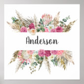 Floral, Flowers Monogram Achternaam Wedding Gift Poster (Voorkant)
