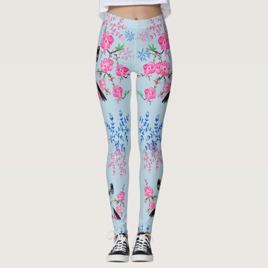 Floral Flowers Natuur Birds Leggings (Voorkant)