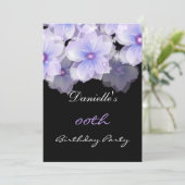 Floral Flowers Paars Lila Black Birthday Party Kaart (Staand voorkant)