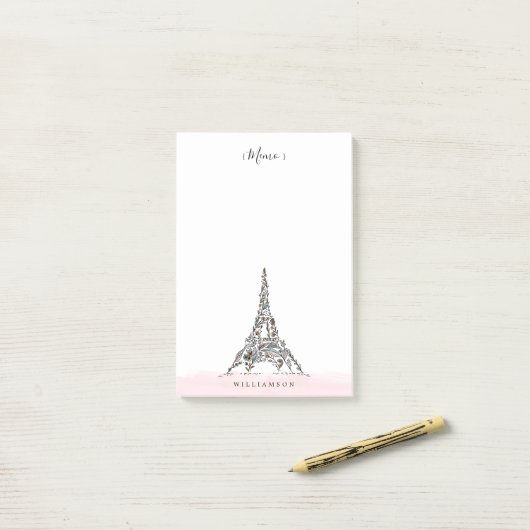 Floral Flowers Paris Eiffel Tower Personalized Post-it® Notes (Op bureau)