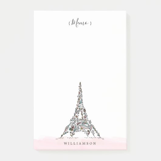 Floral Flowers Paris Eiffel Tower Personalized Post-it® Notes (Voorkant)