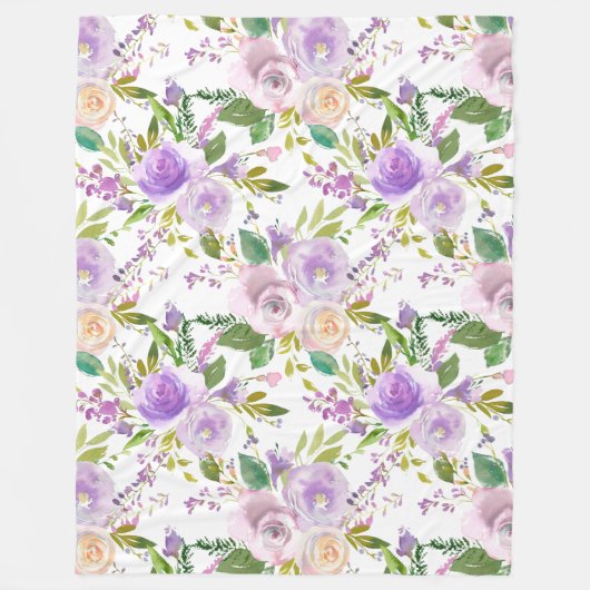 *~* Floral Flowers Pattern Print Lavender White Fleece Deken (Voorkant)