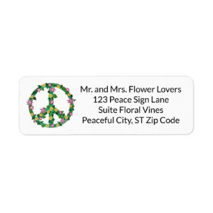 Floral Flowers Peace Sign-Adresetiketten Etiket