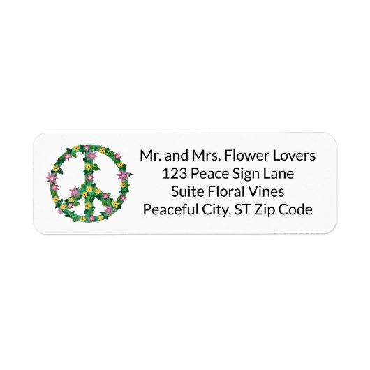 Floral Flowers Peace Sign-Adresetiketten Etiket (Voorkant)