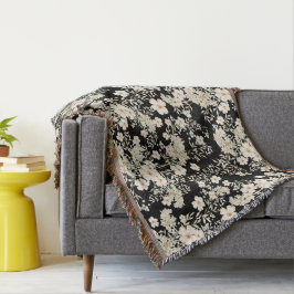 Floral Flowers Wildbloemen verlaten zwarte achterg Deken