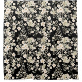 Floral Flowers Wildbloemen verlaten zwarte achterg Douchegordijn (Voorkant)