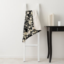 Floral Flowers Wildbloemen verlaten zwarte achterg Sherpa Deken