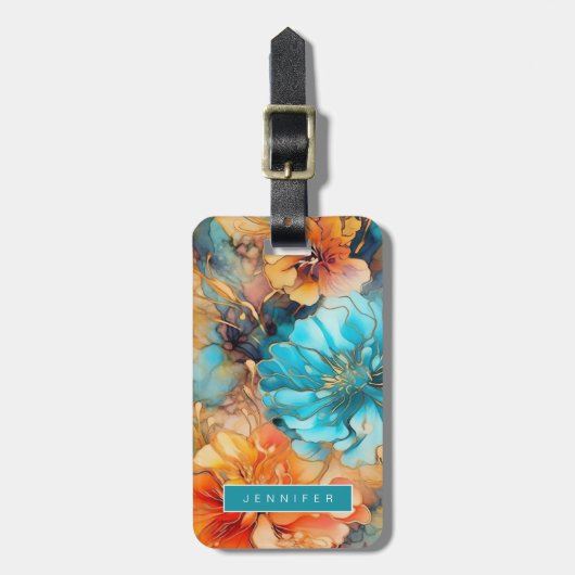 Floral Fluid Ink Bagagelabels (Voorkant verticaal)