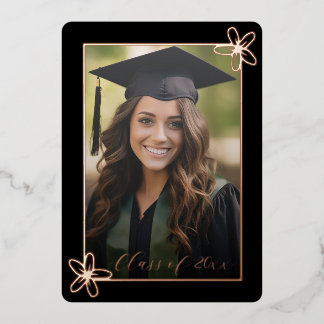 Floral Foil Photo Graduation Announcement Folie Uitnodiging