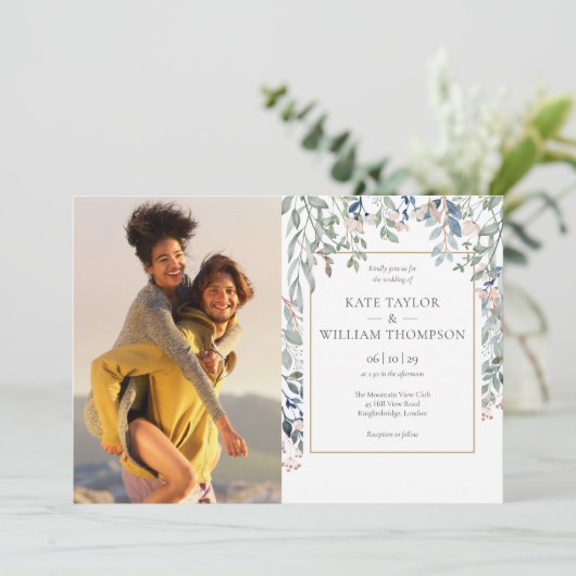 Floral Foliage Botanische foto's Weddenschap Kaart (Staand voorkant)