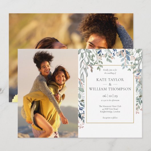 Floral Foliage Botanische foto's Weddenschap Kaart (Voorkant / Achterkant)