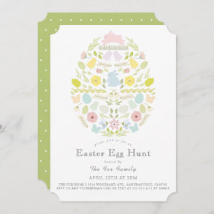 Floral Foliage Bunny Green Easter Hunt Kaart