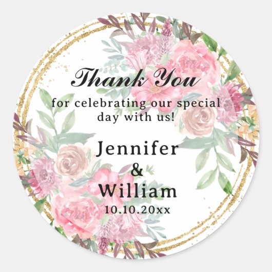 Floral Foliage dank u bruiloft zakelijke verjaarda Ronde Sticker (Voorkant)