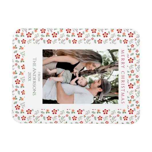 Floral Foliage Elegant Christmas Foto Magneet (Horizontaal)