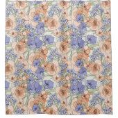 Floral Foliage Flowers Rozen Beige Cream Paars Douchegordijn (Voorkant)