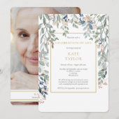 Floral Foliage Photo Funeral Celebration of Life Kaart (Voorkant / Achterkant)